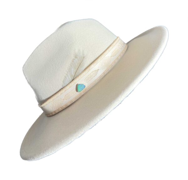 Natural Solid Lightning Ridge Sterling Silver Opal Hat Pin Wool and Handcrafted Leather Combo SKUABH1 2
